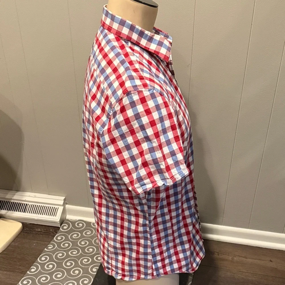 E Banana Republic Men’s Large Red Blue Checkered Shirt Preppy Business Casual